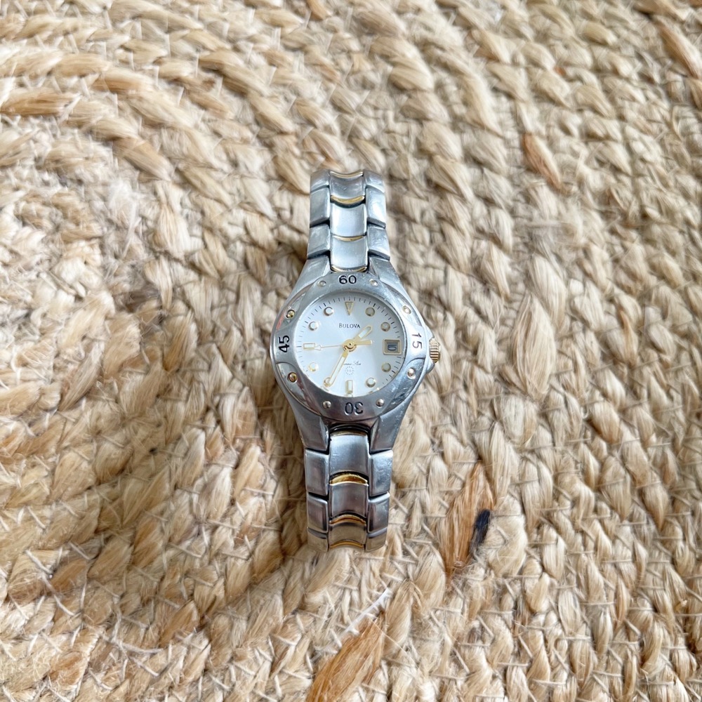 Bulova Marine Star Womens Two Tone Stainless Steel White Dial Date Watch 6.5in